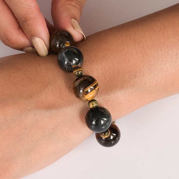 Shop Lc Red And Blue Tigers Eye 230.00 Ctw Beaded Stretch Bracelet