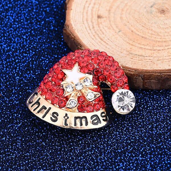 Shop Lc Red And White Austrian Crystal And Enameled Christmas Cap Brooch In Goldtone Jewelry Gift For Women Christmas Cap Pin
