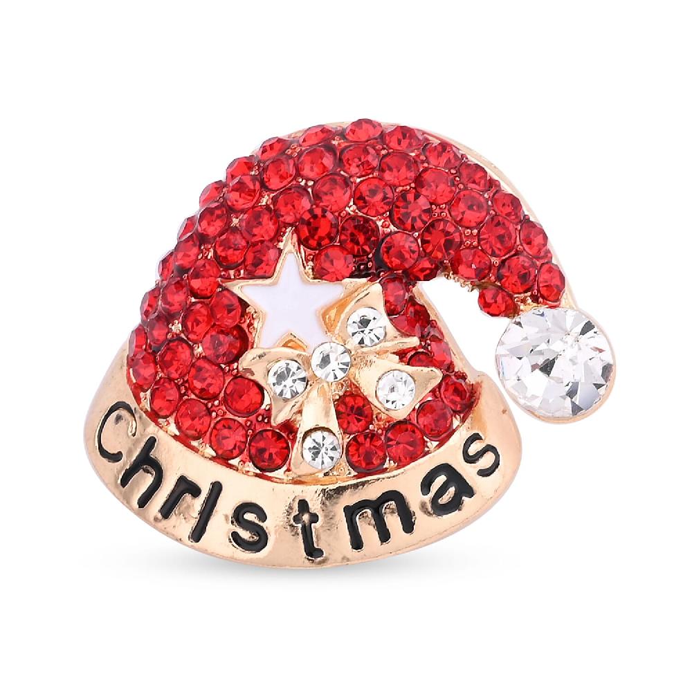 shop lc Red and White Austrian Crystal and Enameled Christmas Cap Brooch in Goldtone Jewelry Gift For Women Christmas Cap Pin