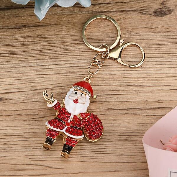 Shop Lc Red And White Austrian Crystal Enameled Santa Claus Keychain In Goldtone
