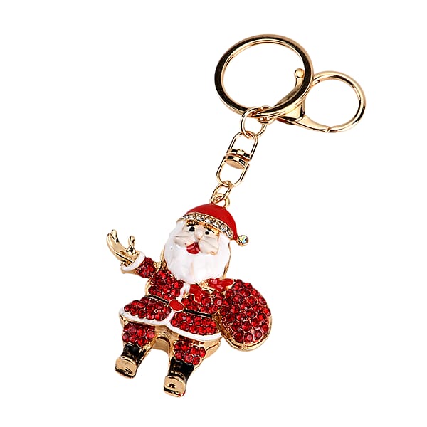 Shop Lc Red And White Austrian Crystal Enameled Santa Claus Keychain In Goldtone