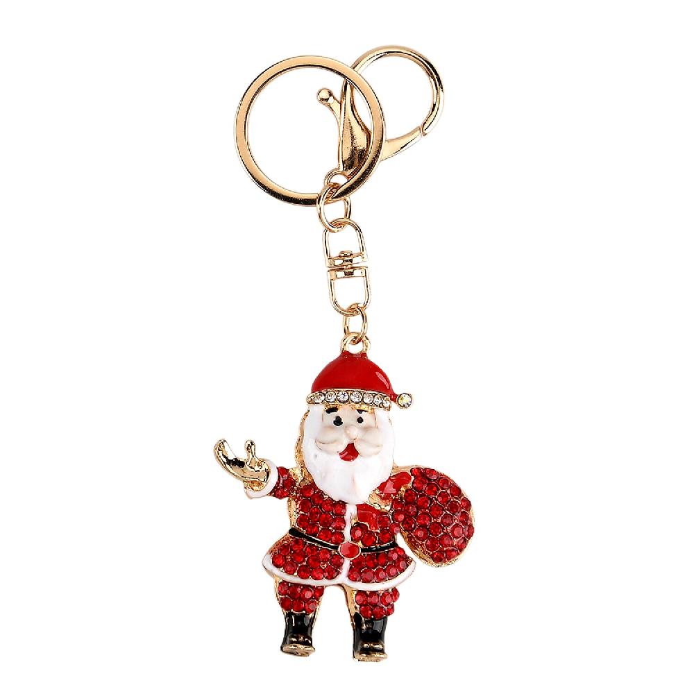 shop lc Red and White Austrian Crystal Enameled Santa Claus Keychain in Goldtone