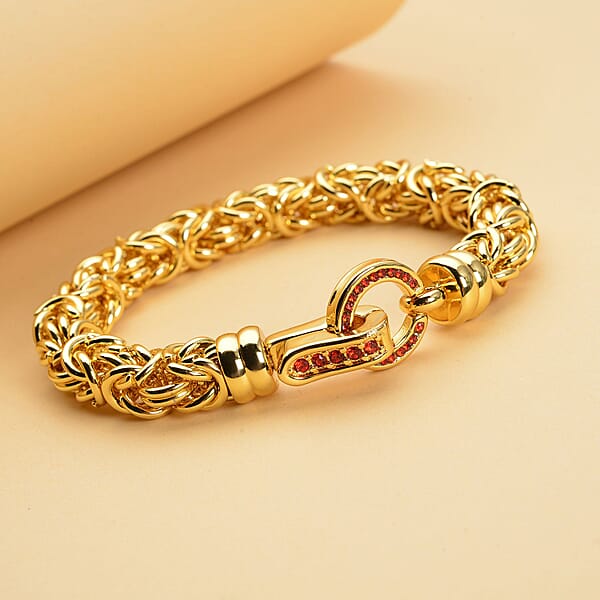 Shop Lc Red Austrian Crystal Byzantine Link Bracelet In ION Plated YG Stainless Steel (7.50 In) Tarnish-Free Waterproof Sweat Proof Jewelry