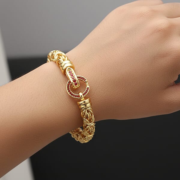 Shop Lc Red Austrian Crystal Byzantine Link Bracelet In ION Plated YG Stainless Steel (7.50 In) Tarnish-Free Waterproof Sweat Proof Jewelry