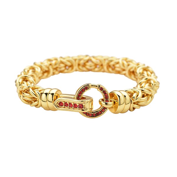 Shop Lc Red Austrian Crystal Byzantine Link Bracelet In ION Plated YG Stainless Steel (7.50 In) Tarnish-Free Waterproof Sweat Proof Jewelry