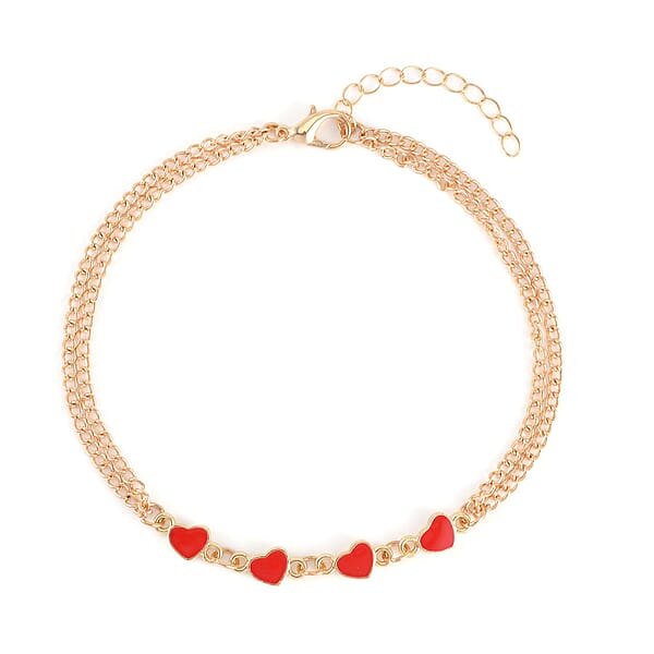 Shop Lc Red Austrian Crystal Enameled Set Of 3 Charms Anklet In Goldtone 10-12 Inches