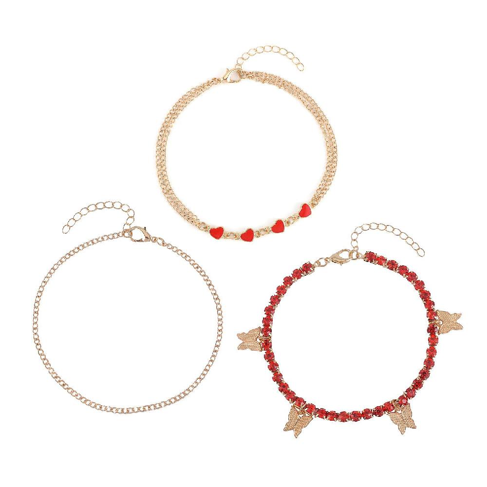 shop lc Red Austrian Crystal Enameled Set of 3 Charms Anklet in Goldtone 10-12 Inches
