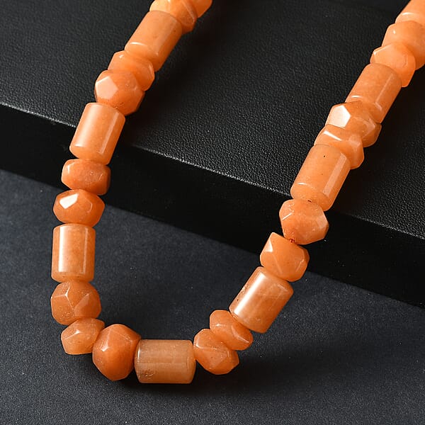 Shop Lc Red Aventurine 500.00 Ctw Tumble And Beaded Necklace In Platinum Bond 20 Inches