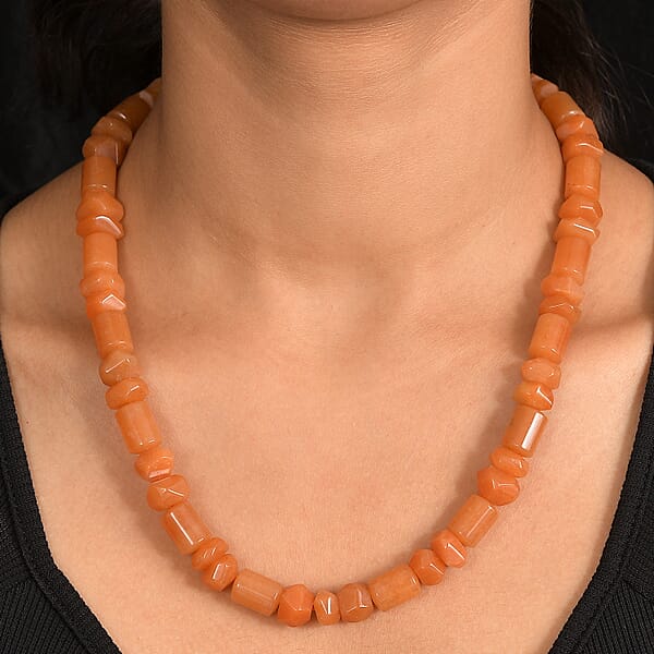 Shop Lc Red Aventurine 500.00 Ctw Tumble And Beaded Necklace In Platinum Bond 20 Inches