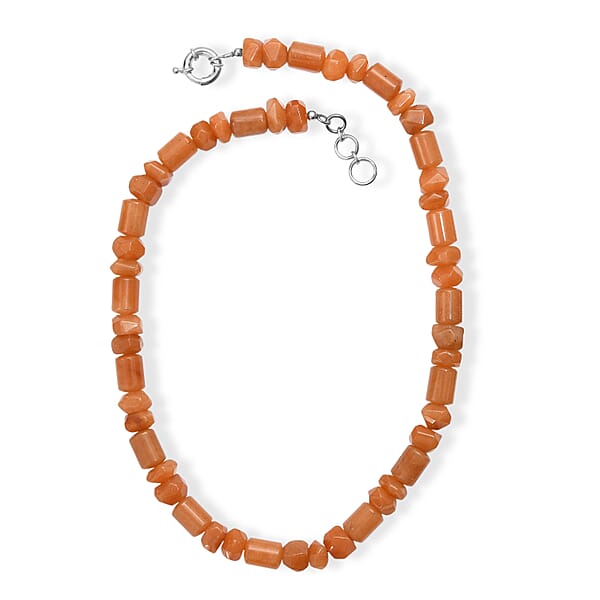 Shop Lc Red Aventurine 500.00 Ctw Tumble And Beaded Necklace In Platinum Bond 20 Inches