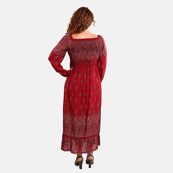 Shop Lc Red Bandana Long Sleeve Smocked Maxi Dress - One Size Fits Most