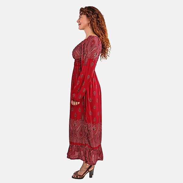 Shop Lc Red Bandana Long Sleeve Smocked Maxi Dress - One Size Fits Most