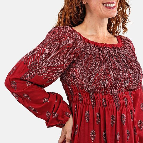 Shop Lc Red Bandana Long Sleeve Smocked Maxi Dress - One Size Fits Most