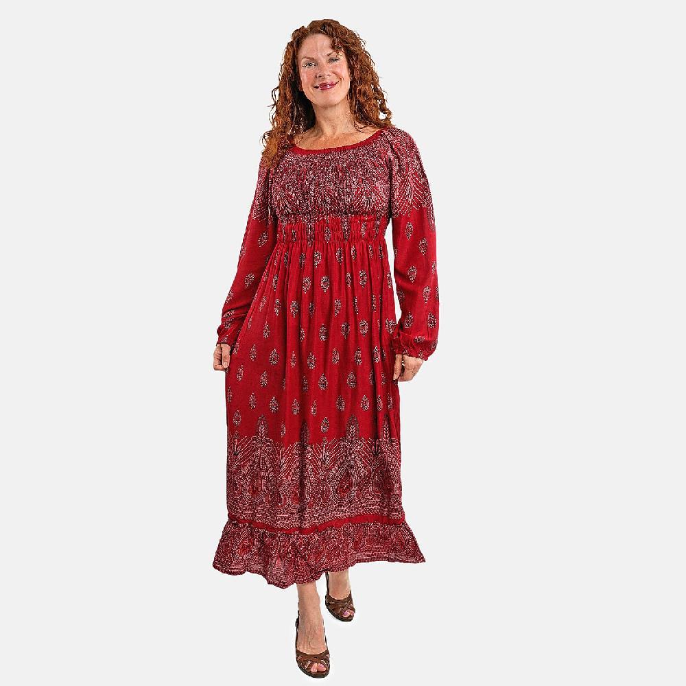 shop lc Red Bandana Long Sleeve Smocked Maxi Dress - One Size Fits Most