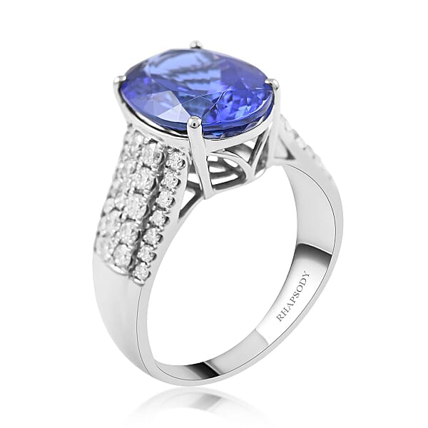 Shop Lc Red Carpet Collection Certified & Appraised Rhapsody AAAA Tanzanite And E-F VS Diamond 6.60 Ctw Ring In 950 Platinum 9.55 Grams
