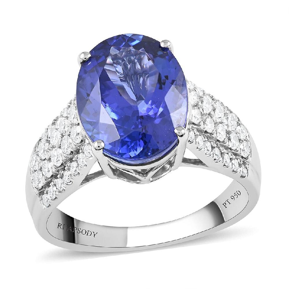 shop lc Red Carpet Collection Certified & Appraised Rhapsody AAAA Tanzanite and E-F VS Diamond 6.60 ctw Ring in 950 Platinum 9.55 Grams