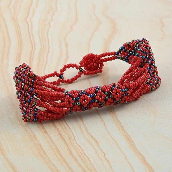 Shop Lc Red Color Ceramic Seed Beaded Patterned Multi-Purpose Wrist Keychain Bracelet