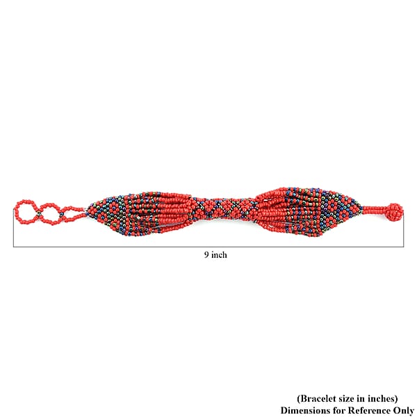 Shop Lc Red Color Ceramic Seed Beaded Patterned Multi-Purpose Wrist Keychain Bracelet