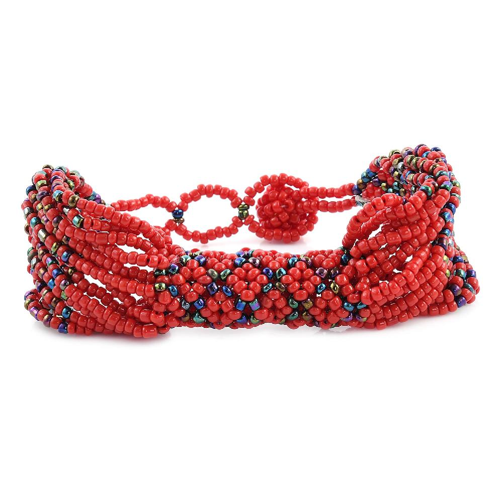 shop lc Red Color Ceramic Seed Beaded Patterned Multi-Purpose Wrist Keychain Bracelet