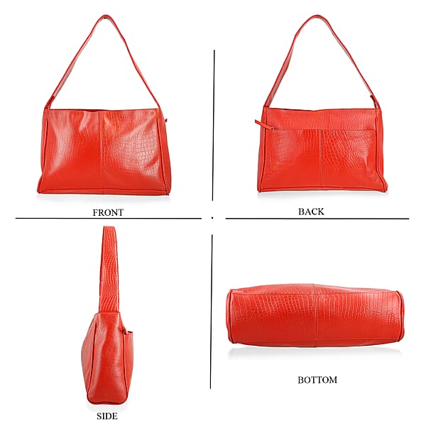 Shop Lc Red Croco Embossed Genuine Leather Tote Bag With Free Crossbody Bag