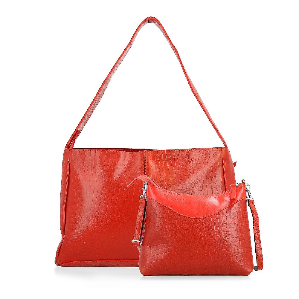 shop lc Red Croco Embossed Genuine Leather Tote Bag with Free Crossbody Bag