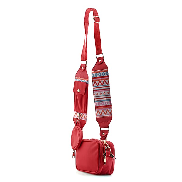 Shop Lc Red Intricate Tribal Pattern Pochette Belt Handbag With Flap Pocket