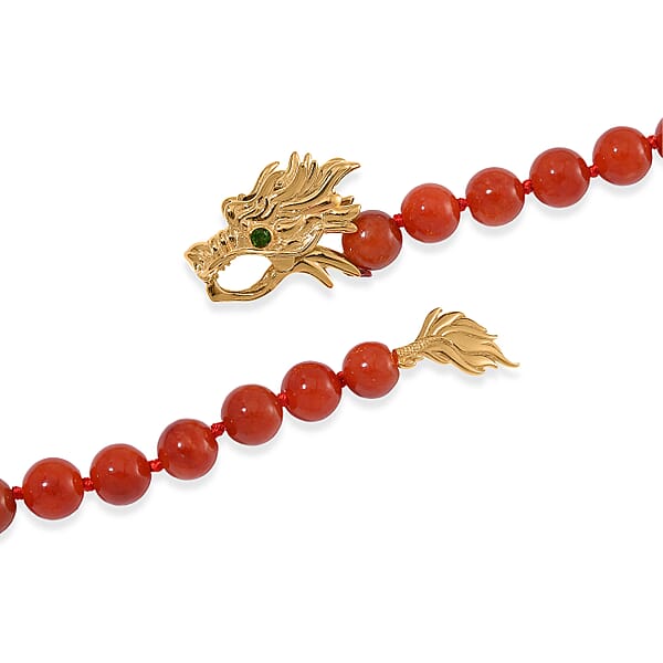 Shop Lc Red Jade (D) And Multi Gemstone 216.00 Ctw Dragon Necklace In 18K Vermeil Yellow Gold Over Sterling Silver 18-20 Inches