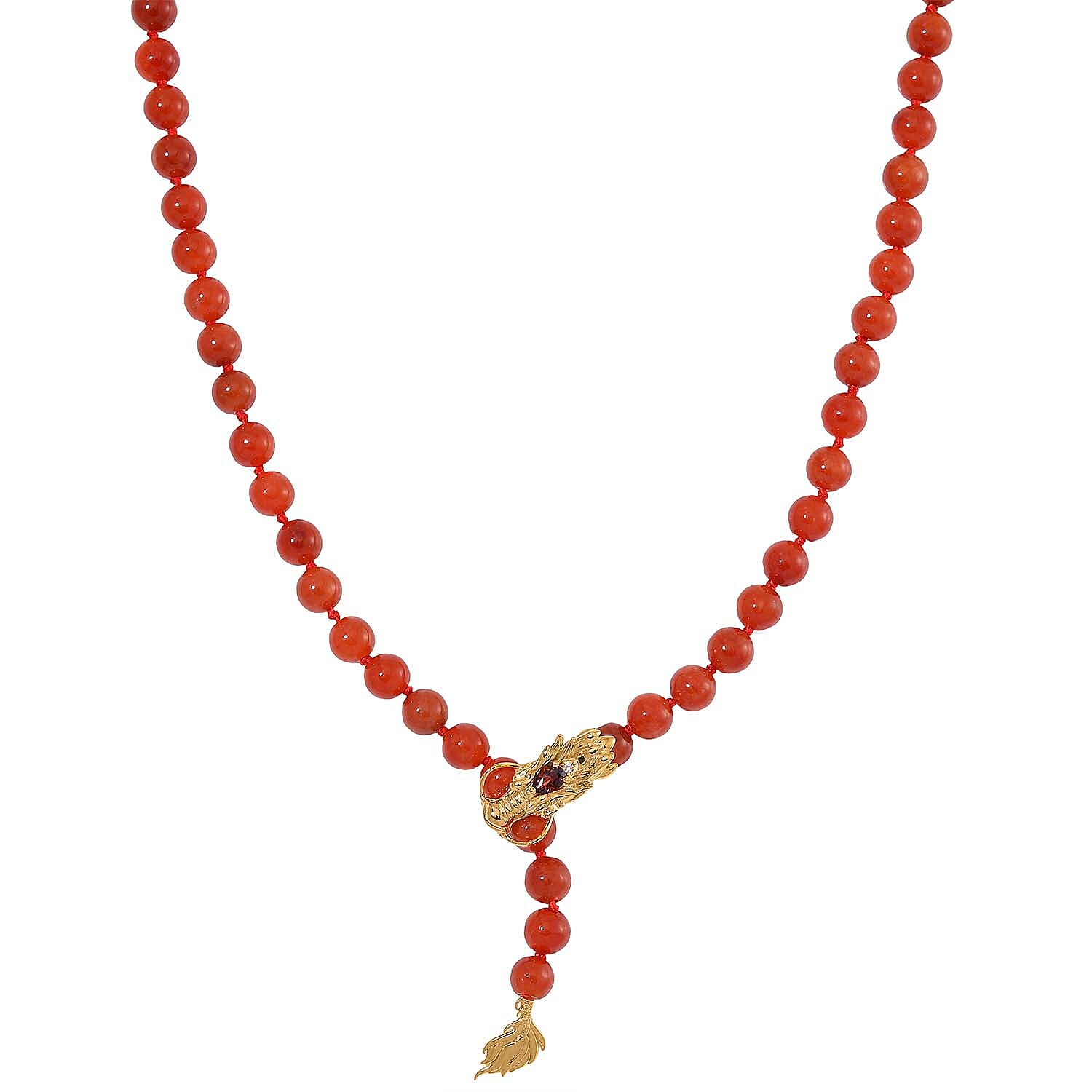 shop lc Red Jade (D) and Multi Gemstone 216.00 ctw Dragon Necklace in 18K Vermeil Yellow Gold Over Sterling Silver 18-20 Inches