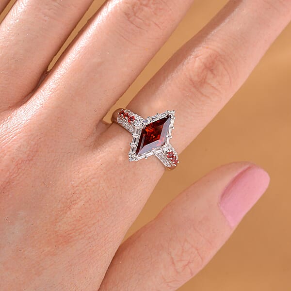 Shop Lc Red Moissanite And Multi Gemstone 1.75 Ctw Ring In Rhodium Over Sterling Silver