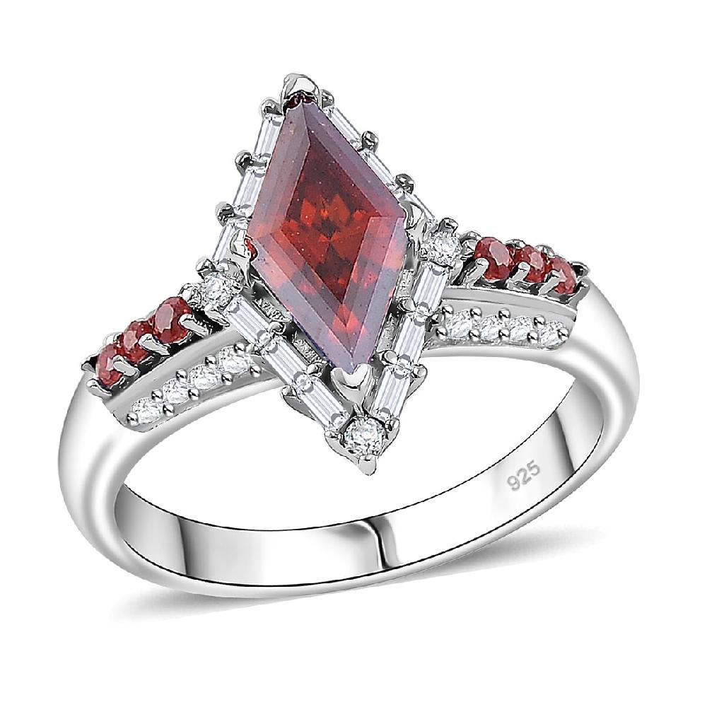 shop lc Red Moissanite and Multi Gemstone 1.75 ctw Ring in Rhodium Over Sterling Silver