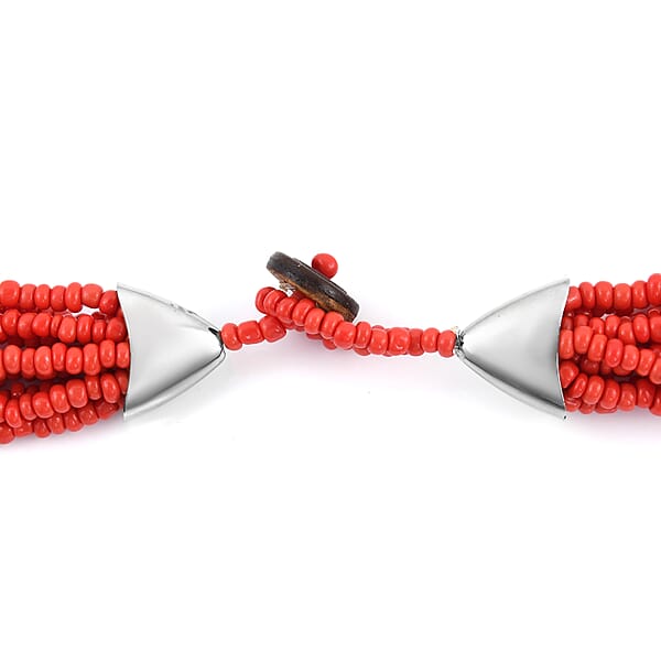 Shop Lc Red Seed Beaded Earrings Wrap Bracelet And Multi Strand Necklace In Stainless Steel 22 Inches