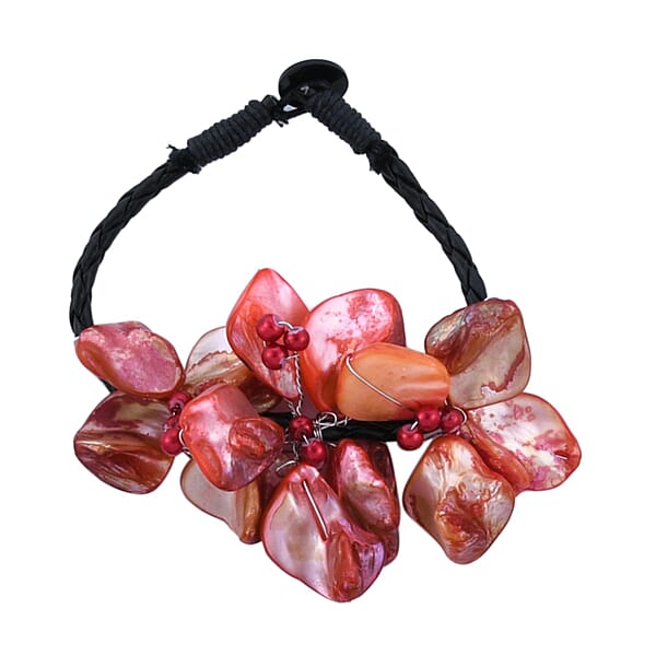 Shop Lc Red Seed Beaded Floral Necklace 20 Inches And Stretch Bracelet (8In) In Silvertone