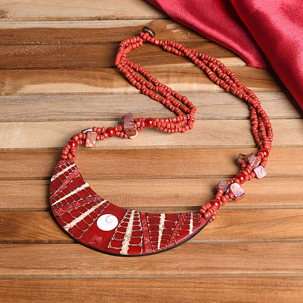 Shop Lc Red Seed Beaded Moon Shell Multi Strand Necklace 22 Inches