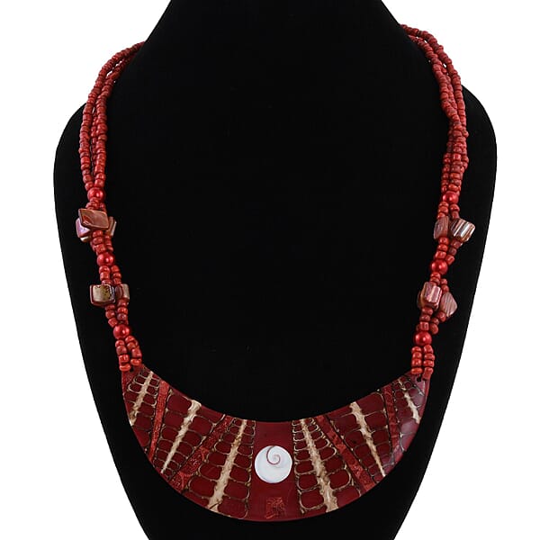Shop Lc Red Seed Beaded Moon Shell Multi Strand Necklace 22 Inches