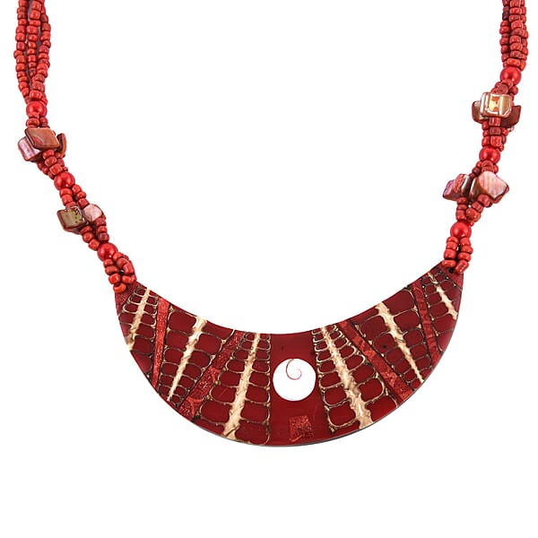 Shop Lc Red Seed Beaded Moon Shell Multi Strand Necklace 22 Inches