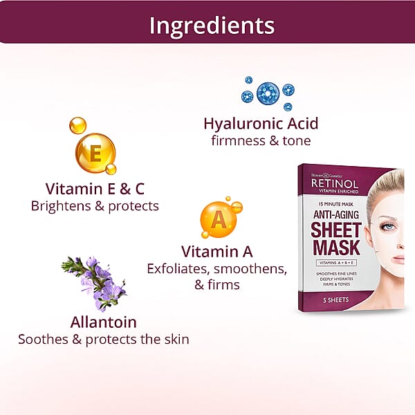 Shop Lc Retinol Vitamin Enriched 15 Minute Anti-Aging Sheet Mask (5 Sheet Masks) Made In US