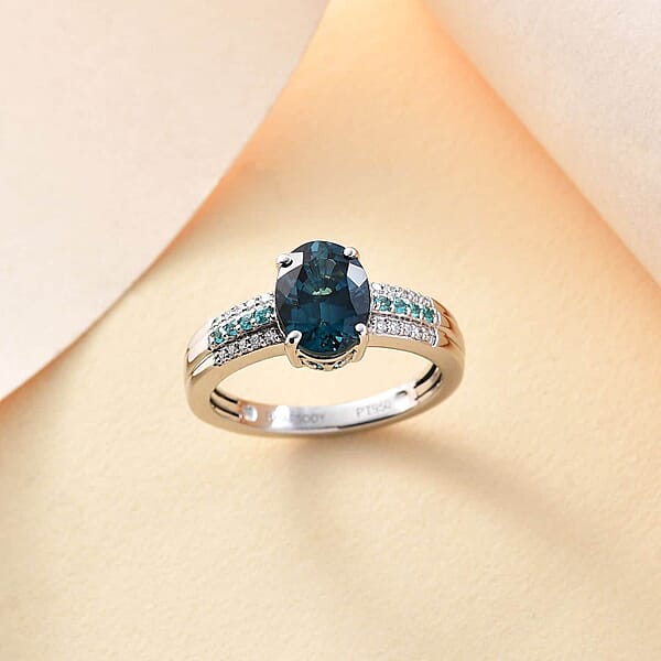 Shop Lc Rhapsody 950 Platinum AAA Monte Belo Indicolite Paraiba Tourmaline Diamond (E-F VS2) Bridge Ring (6.86 G) 2.75 Ctw