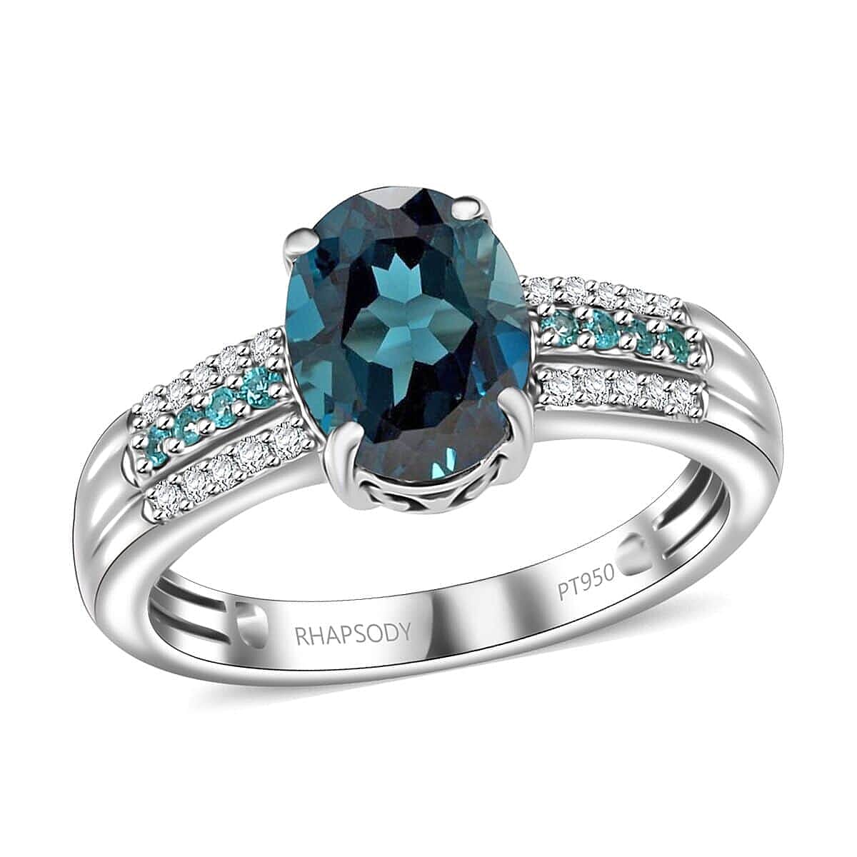 shop lc Rhapsody 950 Platinum AAA Monte Belo Indicolite Paraiba Tourmaline Diamond (E-F VS2) Bridge Ring (6.86 g) 2.75 ctw