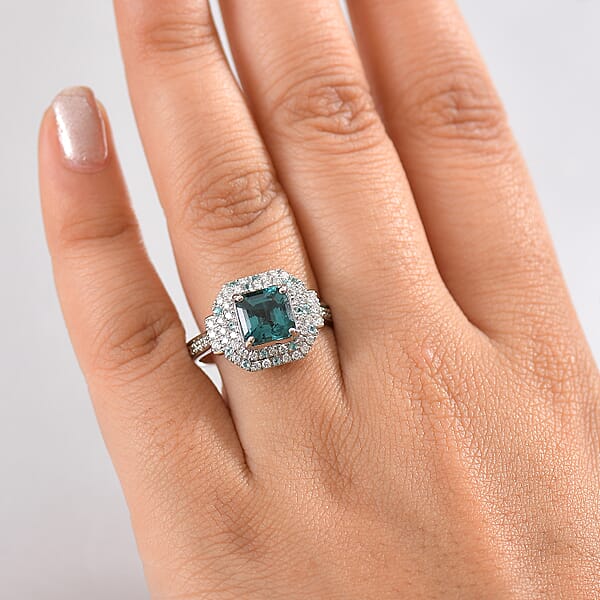 Shop Lc Rhapsody 950 Platinum AAAA Asscher Cut Pirineu Lagoon Tourmaline Paraiba Tourmaline And Diamond (E-F VS2) (0.60 Cts) Ring (8.10 G) 3.50 Ctw