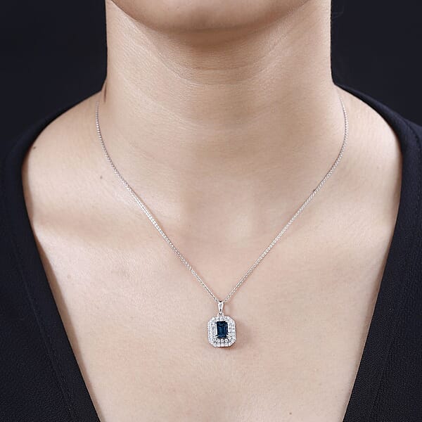 Shop Lc Rhapsody 950 Platinum AAAA Monte Belo Indicolite And E-F VS Diamond Double Halo Pendant Without Chain 4.20 Grams 2.05 Ctw