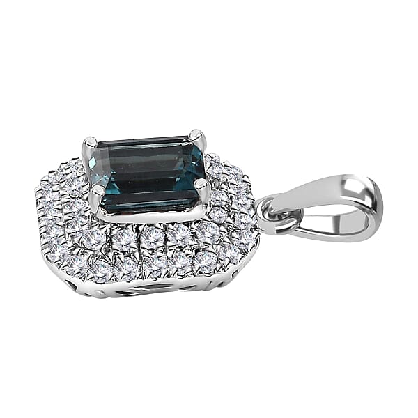Shop Lc Rhapsody 950 Platinum AAAA Monte Belo Indicolite And E-F VS Diamond Double Halo Pendant Without Chain 4.20 Grams 2.05 Ctw