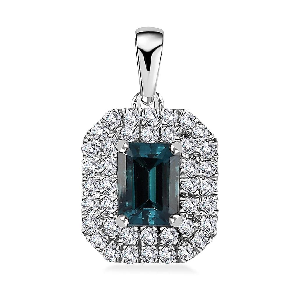 shop lc Rhapsody 950 Platinum AAAA Monte Belo Indicolite and E-F VS Diamond Double Halo Pendant without Chain 4.20 Grams 2.05 ctw