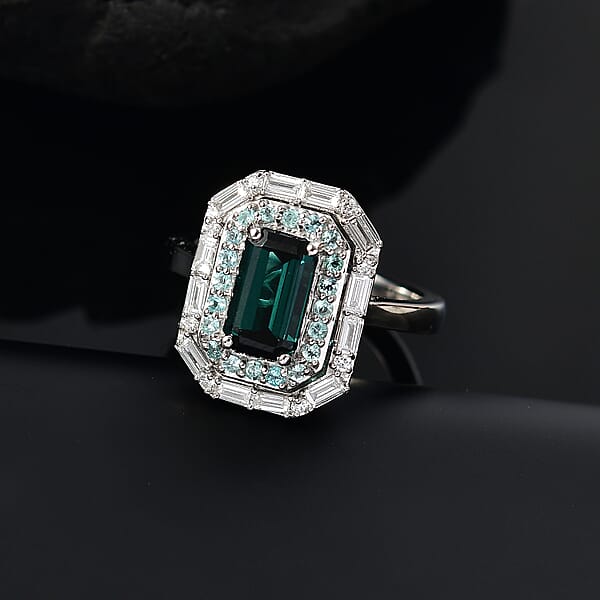 Shop Lc Rhapsody 950 Platinum AAAA Monte Belo Indicolite Paraiba Tourmaline And Diamond (E-F VS2) (0.30 Cts) Ring (9.10 G) 2.85 Ctw