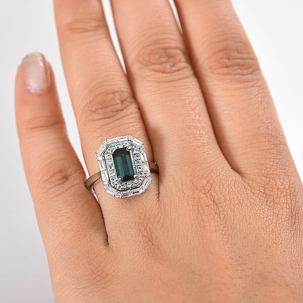 Shop Lc Rhapsody 950 Platinum AAAA Monte Belo Indicolite Paraiba Tourmaline And Diamond (E-F VS2) (0.30 Cts) Ring (9.10 G) 2.85 Ctw