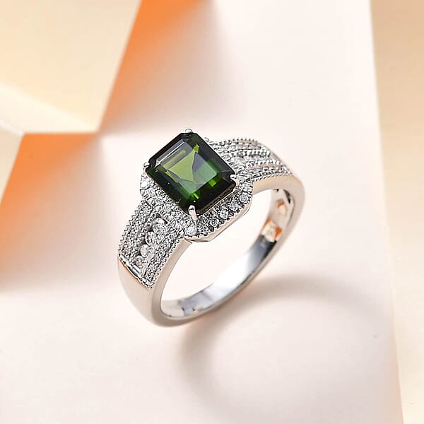 Shop Lc Rhapsody 950 Platinum AAAA Natural Green Tourmaline And E-F VS Diamond Halo Ring 9.35 Grams 3.00 Ctw