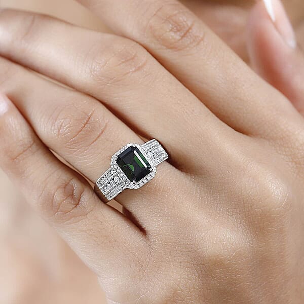 Shop Lc Rhapsody 950 Platinum AAAA Natural Green Tourmaline And E-F VS Diamond Halo Ring 9.35 Grams 3.00 Ctw
