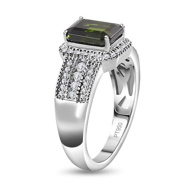 Shop Lc Rhapsody 950 Platinum AAAA Natural Green Tourmaline And E-F VS Diamond Halo Ring 9.35 Grams 3.00 Ctw