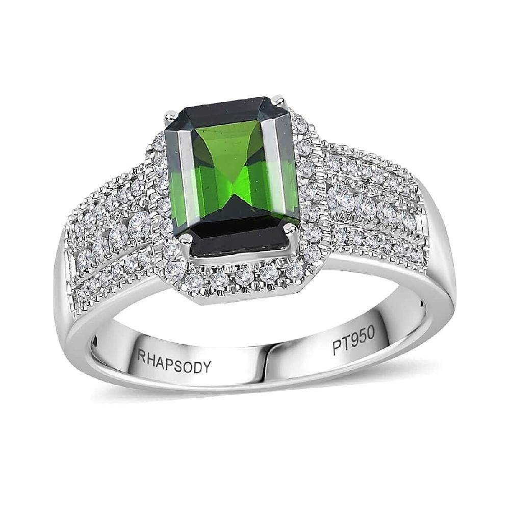 shop lc Rhapsody 950 Platinum AAAA Natural Green Tourmaline and E-F VS Diamond Halo Ring 9.35 Grams 3.00 ctw