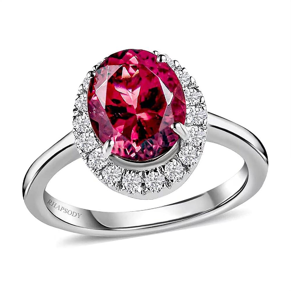 shop lc Rhapsody 950 Platinum AAAA Ouro Fino Rubellite and E-F VS2 Diamond Halo Ring 6 Grams 2.35 ctw (Del. in 7-10 Day)