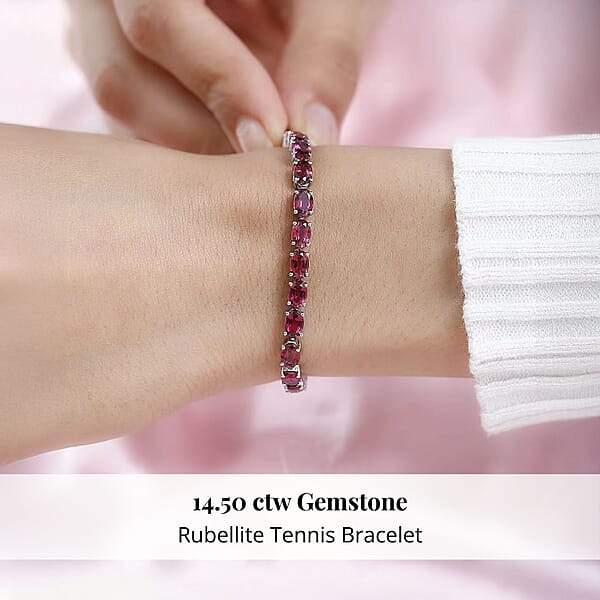 Shop Lc Rhapsody 950 Platinum AAAA Ouro Fino Rubellite Tennis Bracelet (7.25 In) 14.15 Grams 14.50 Ctw